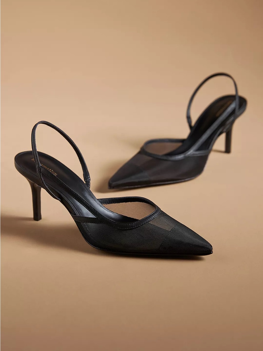 Black Mesh Pointed Slingback Heels